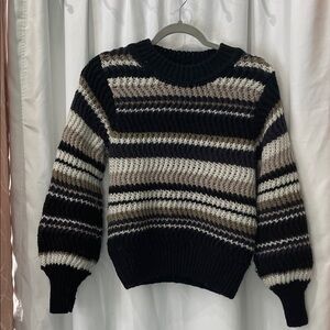 Striped Knit Sweater - Black, Brown, Cream